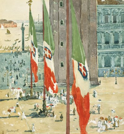 Piazza di San Marco, ok. 1898–99 (wc i grafit na papierze tkanym w kolorze złamanej bieli) autorstwa Maurice Brazil Prendergast