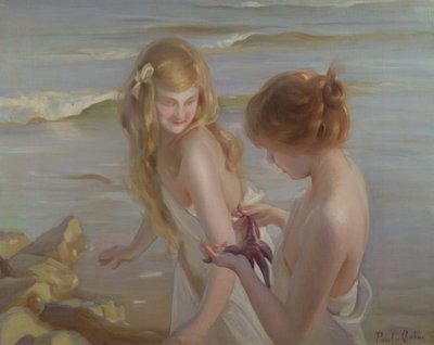 Dwie dziewczyny z rozgwiazdą na plaży autorstwa Maurice Chabas
