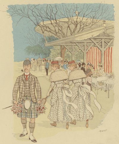 Szkocki mężczyzna w tradycyjnym stroju góralskim wśród mieszkańców Cannes we Francji (kolor lito) autorstwa Maurice Charles Mathieu Bonvoisin