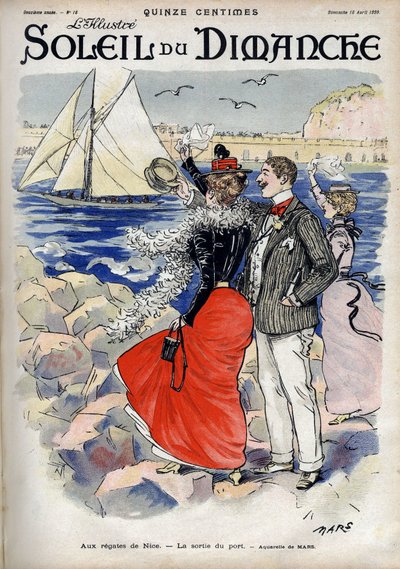 Na regale nicejskim wyjście z portu. Z akwareli Mars. Grawerowanie w „”Le sun-du-dimanche””, 18 kwietnia autorstwa Maurice Charles Mathieu Bonvoisin