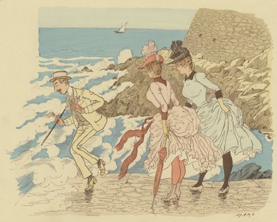 Stojąc na molo w La Condamine w Monte Carlo; Monako. (kolor lito) autorstwa Maurice Charles Mathieu Bonvoisin