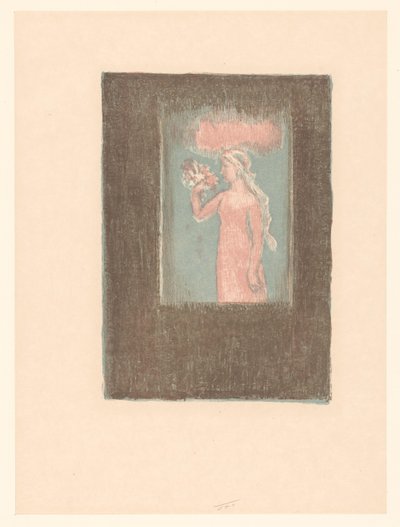 Młoda dziewczyna z kwiatami przed oknem autorstwa Maurice Denis