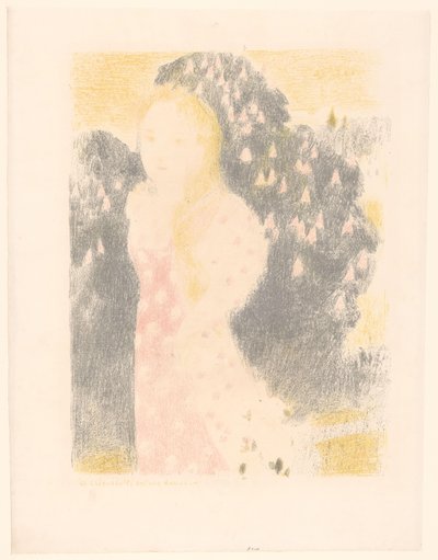 Dziewczyna przed kwitnącym krzewem Les crépuscules ont une douceur (tytuł na przedmiocie) Reprezentacje miłości (tytuł serii) Amour (tytuł serii) autorstwa Maurice Denis