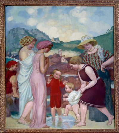 Pierwsze kroki. Młody chłopak stawia pierwsze kroki przed mamą i rodziną autorstwa Maurice Denis