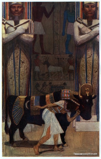 The Girl Wife and the Bath Bull, ilustracja z „Egyptian Myth and Legend”, opublikowanej przez Gresham Publishing, Co. autorstwa Maurice Greiffenhagen