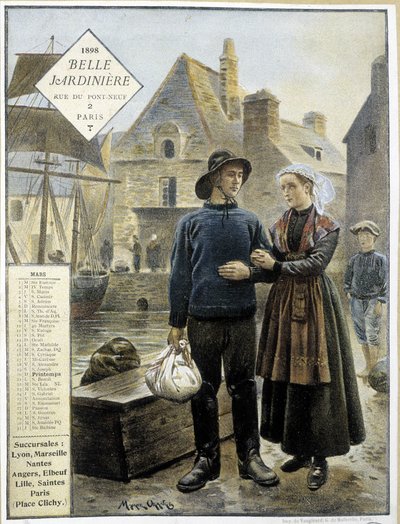 Wyjazd rybaków bretońskich do Nowej Fundlandii - kalendarz sklepowy „La Belle Jardinière”” autorstwa Maurice Henri Orange