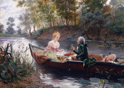 Romantyczny lunch (olej na panelu) autorstwa Maurice Leloir