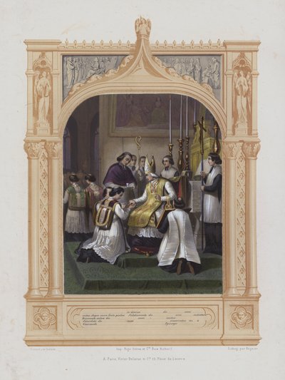 Przyjęcie do święceń (akwatinta) autorstwa Maurice Leloir
