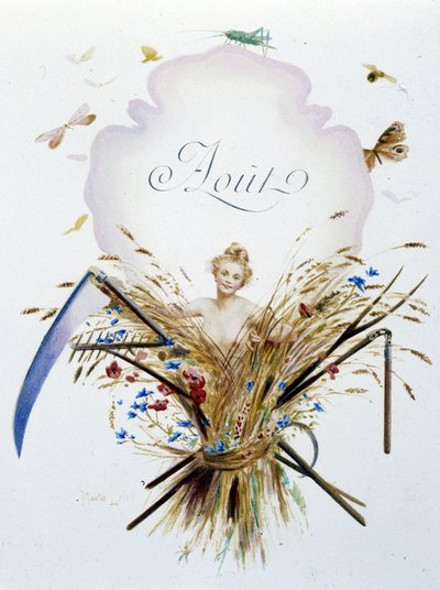 Sierpień „”Pieśń miesiąca”” Jérôme Doucet, ilustracja - Maurice Leloir, ed. Reims 1904. L. Michaud autorstwa Maurice Leloir