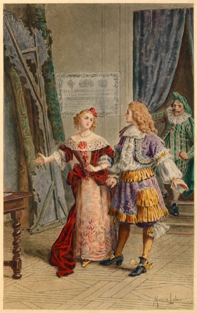 Za kulisami Scapin, Armande, Baron i Moliere (ilustracja) autorstwa Maurice Leloir