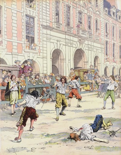 Boutteville i Beuvron toczą pojedynek na Place Royale autorstwa Maurice Leloir