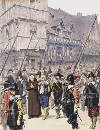 Chalais, spiskując przeciwko Richelieu, zostaje doprowadzony do egzekucji w Nantes autorstwa Maurice Leloir