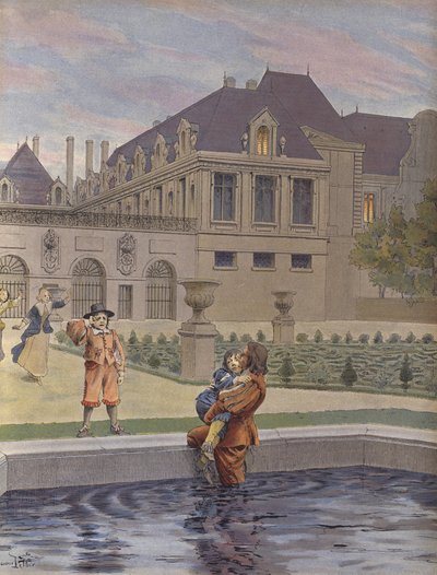 Upadek młodego Ludwika XIV do basenu Palais-Royal autorstwa Maurice Leloir