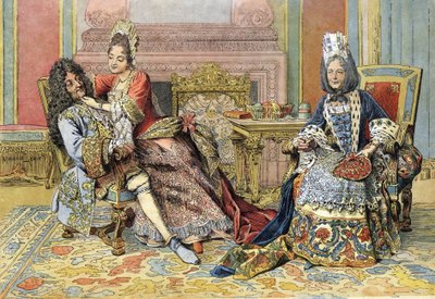 Znajomość księżnej Burgundii z Ludwikiem XIV znanym jako Król Słońce (król Soleil lub Ludwik Wielki autorstwa Maurice Leloir
