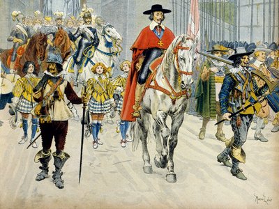 Historia Francji: wstąpienie króla Ludwika XIII (1601-1643) i kardynała Richelieu (Armand Jean du Plessis autorstwa Maurice Leloir