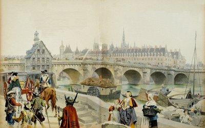 Historia Francji: Wygnany do zamku w Blois przez syna Ludwika XIII, Marie de Medicis (1575-1642) i jego świta opuścił Paryż w 1617 roku. Ilustracja Maurice