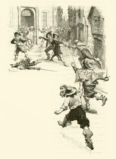 Ilustracja do Trzech Muszkieterów (rycina) autorstwa Maurice Leloir