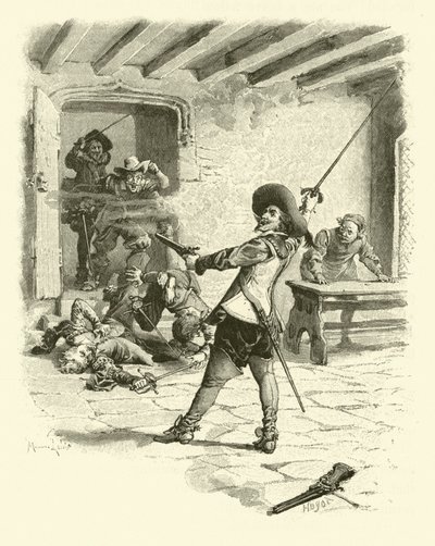 Ilustracja do Trzech Muszkieterów (rycina) autorstwa Maurice Leloir