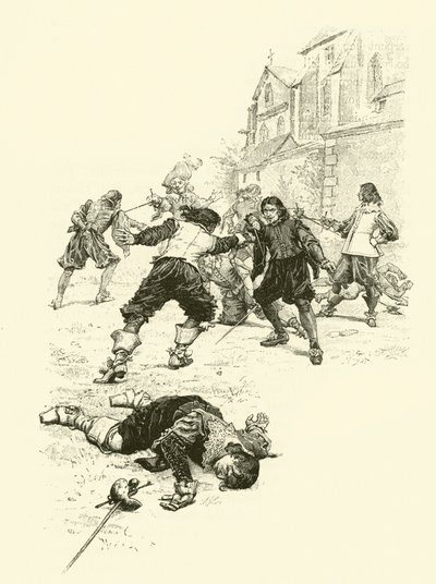 Ilustracja do Trzech Muszkieterów (rycina) autorstwa Maurice Leloir