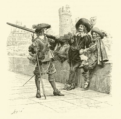Ilustracja do Trzech Muszkieterów (rycina) autorstwa Maurice Leloir