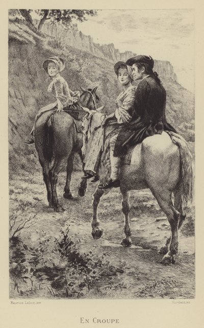 Jean-Jacques Rousseau i dwie młode kobiety w podróży konnej (wklęsłodruk) autorstwa Maurice Leloir