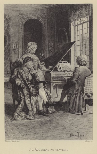 Jean-Jacques Rousseau przy klawesynie (wklęsłodruk) autorstwa Maurice Leloir