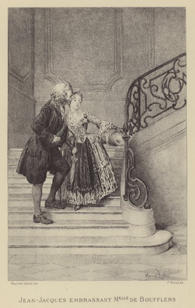 Jean-Jacques Rousseau całuje Madame de Boufflers (grafika) autorstwa Maurice Leloir