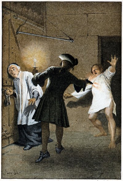Ucieczka - w „Historii Manon Lescaut i kawalera Des Grieux” Abbe Prevosta (1697-1763), francuskiego pisarza. Grawerowanie według rysunków Maurice