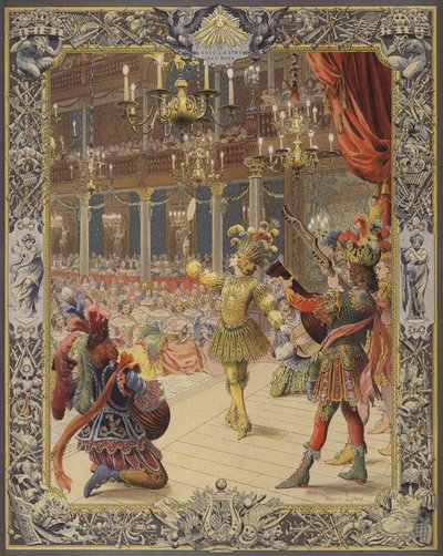 Ludwik XIV, przebrany za Słońce, tańczący w nocnym balecie autorstwa Maurice Leloir