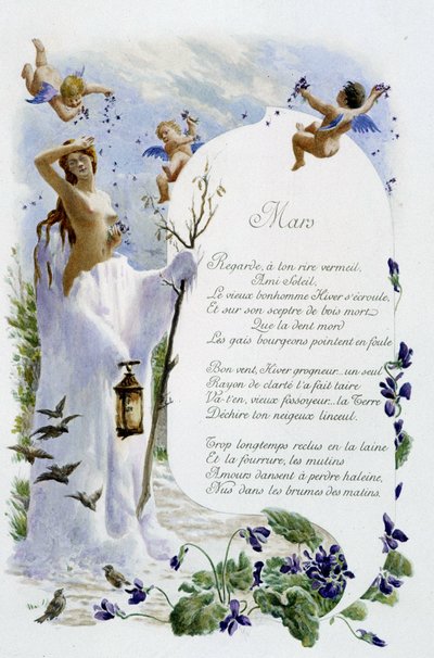 Marzec „”Pieśń miesiąca”” Jérôme Doucet, ilustracja - Maurice Leloir, ed. Reims 1904. L. Michaud autorstwa Maurice Leloir