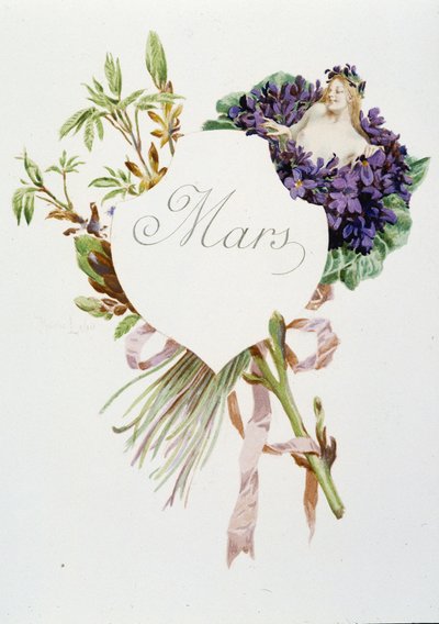 Marzec „”Pieśń miesiąca”” Jérôme Doucet, ilustracja - Maurice Leloir, ed. Reims 1904. L. Michaud autorstwa Maurice Leloir