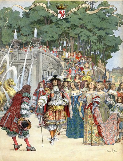 Nicolas Fouquet odbiera króla angielskiego Ludwika XIV w swoim zamku Vaux Le Vicomte, Francja, 17 sierpnia autorstwa Maurice Leloir