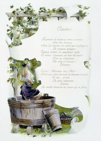 Październik „Pieśń miesiąca” Jérôme Doucet, ilustracja - Maurice Leloir, ed. Reims 1904. L. Michaud autorstwa Maurice Leloir