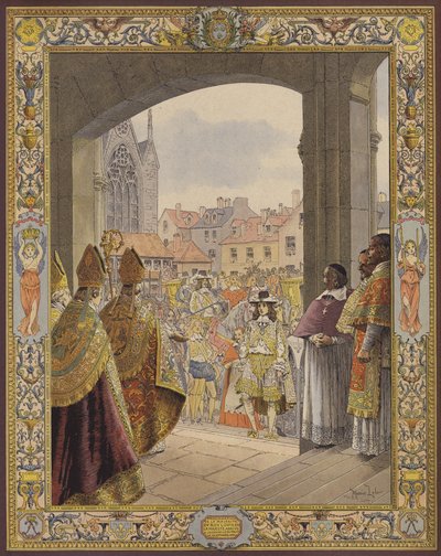 Proklamacja większości króla Ludwika XIV, przybycie do Sainte-Chapelle autorstwa Maurice Leloir
