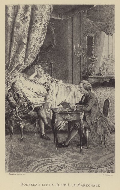 Rousseau czyta swoją powieść Julia do Marechale (grafika) autorstwa Maurice Leloir