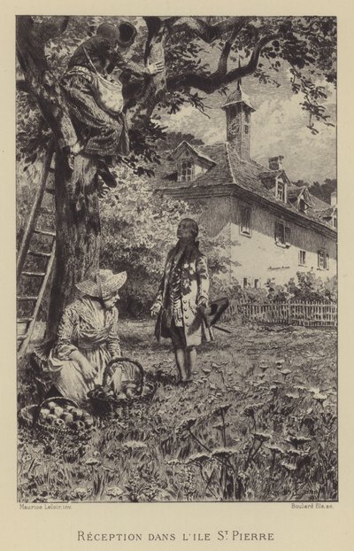 Recepcja Rousseau w Ile St Pierre (grafika) autorstwa Maurice Leloir