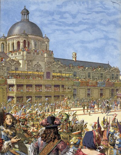 Królewska Karuzela (turniej rycerski), wystawiona w 1662 r. przed Pałacem Tuileries w Paryżu za Ludwika XIV znanym jako Le Roi-Soleil (Król Soleil lub Ludwik Wielki autorstwa Maurice Leloir