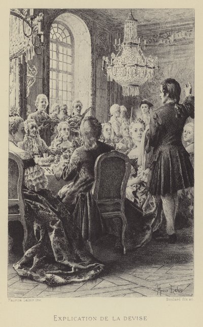 Wyjaśnienie motta (grawiura) autorstwa Maurice Leloir