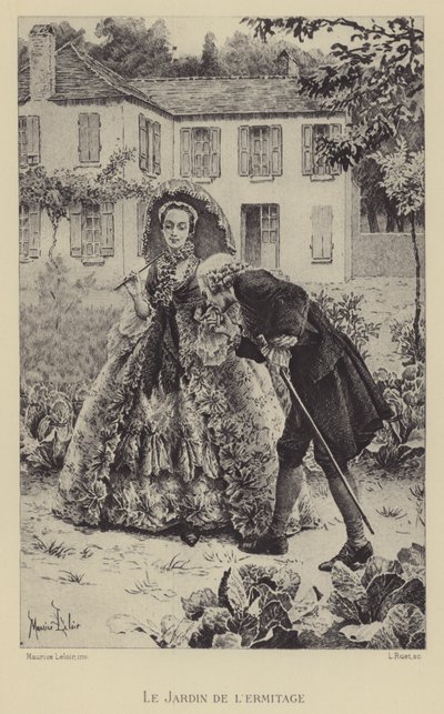 Ogród Ermitażu (grawiura) autorstwa Maurice Leloir