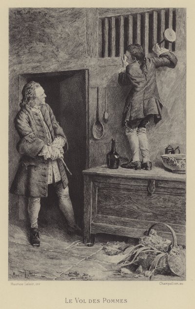 Kradzież jabłek (wklęsłodruk) autorstwa Maurice Leloir