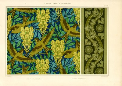 Ptaki z glicynią i jaszczurki z bluszczem (litografia) autorstwa Maurice Pillard Verneuil