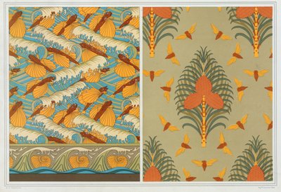 Wzory na tapetę Flying Fish and Waves, wyd. 1897. autorstwa Maurice Pillard Verneuil