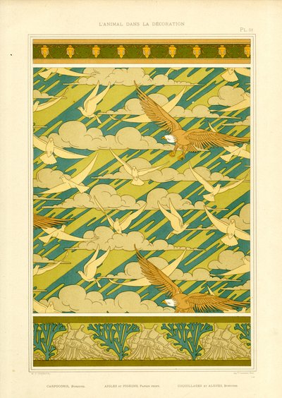 Kompozycja ozdobna z orłami i gołębiami (litografia) autorstwa Maurice Pillard Verneuil