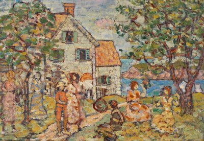 Plaża i dwa domy autorstwa Maurice Prendergast