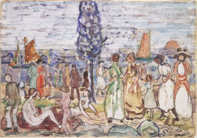 Plaża z niebieskim drzewem autorstwa Maurice Prendergast