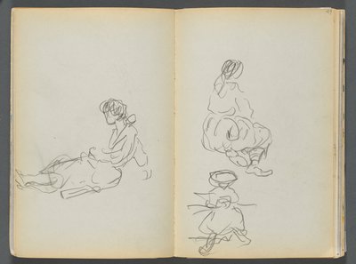Szkicownik - The Granite Shore Hotel, Rockport, strony 048 i 49: Siedzące postacie kobiece autorstwa Maurice Prendergast