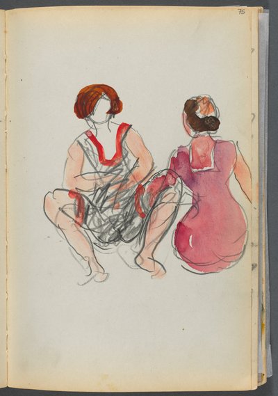Szkicownik - The Granite Shore Hotel, Rockport, strona 075: Kąpiący się na siedząco autorstwa Maurice Prendergast