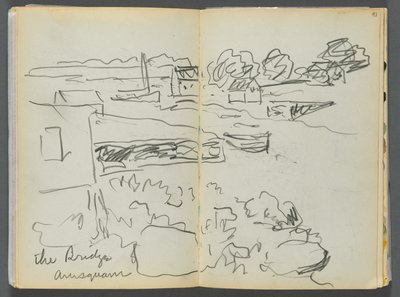 Szkicownik - The Granite Shore Hotel, Rockport, strona 092 i 93: "The Bridge , Annisquam" autorstwa Maurice Prendergast