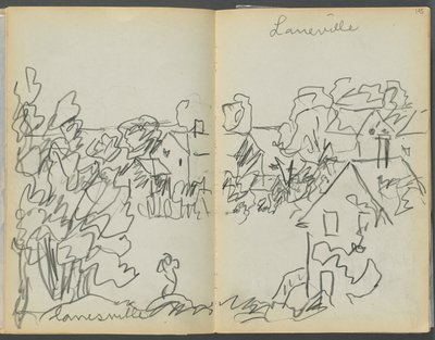 Szkicownik - The Granite Shore Hotel, Rockport, strona 144 i 145: "Lanesville" autorstwa Maurice Prendergast