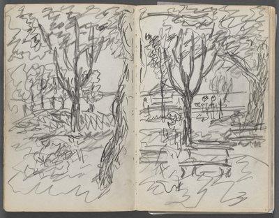 Szkicownik, The Dells, nr 127, strona 008 i 9: Krajobraz autorstwa Maurice Prendergast